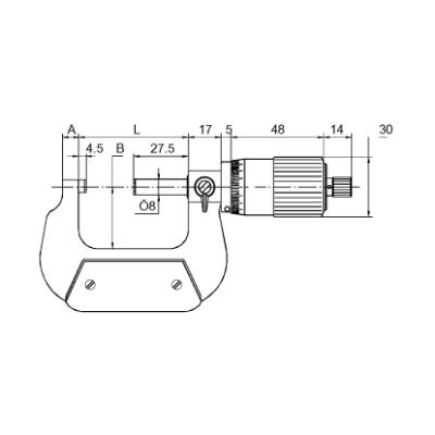 Mikrometerskrue 0-25 x 0,01 mm med stor trommel og 1/100-inddeling